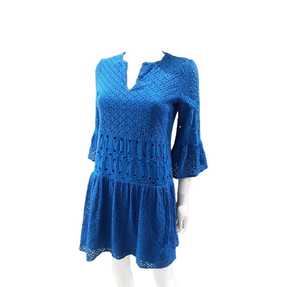 TYLER BOE Dress Blue EYELET BELL Sleeve size Xsmall Short Lined